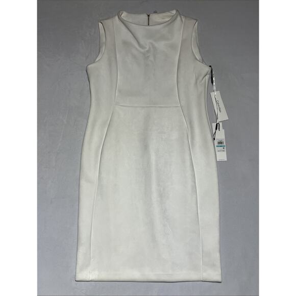 Calvin Klein Sheath Dress Size 16 White Faux Suede Sleeveless Career Office Work - Picture 1 of 12